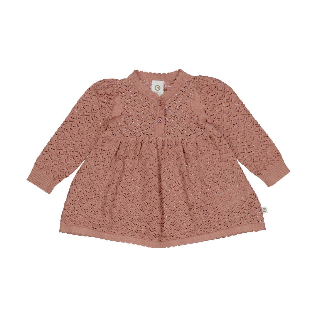 Müsli Knit Scallop Longsleeve Dress - Baby Jurkje - Roze 1