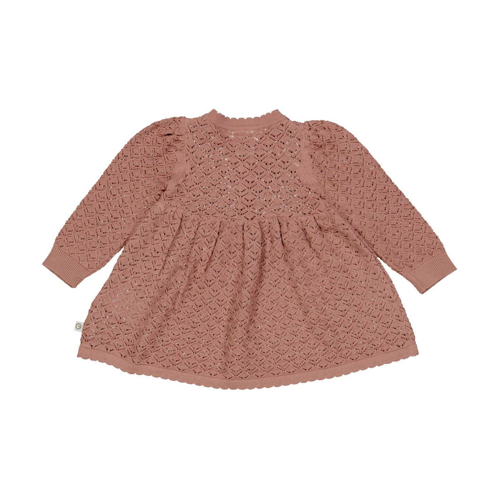 Müsli Knit Scallop Longsleeve Dress - Baby Jurkje - Roze 2