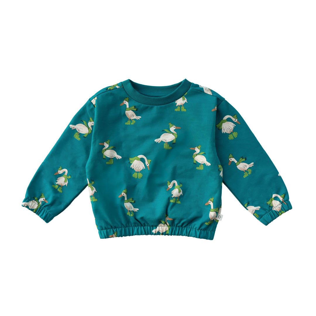 Your Wishes Geese Oversized Sweater Deep Lake - Donkergroen 1